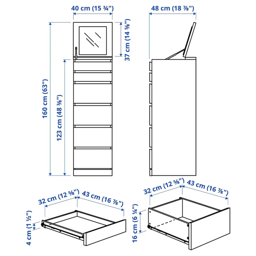 Комод с 6 ящиками - IKEA MALM, 123х40х48 см, дубовый шпон, беленый МАЛЬМ ИКЕА