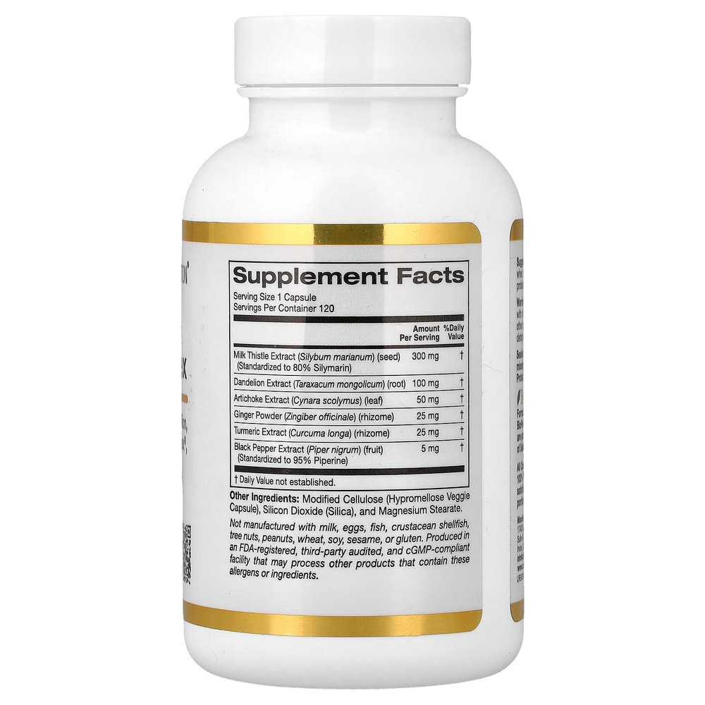 California Gold Nutrition, Комплекс силимарина, экстракт расторопши с одуванчиком, артишок, комплекс куркумина C3, имбирь и BioPerine®, 120 растительных капсул