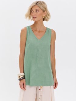 Удлиненный топ из льна с V-вырезом