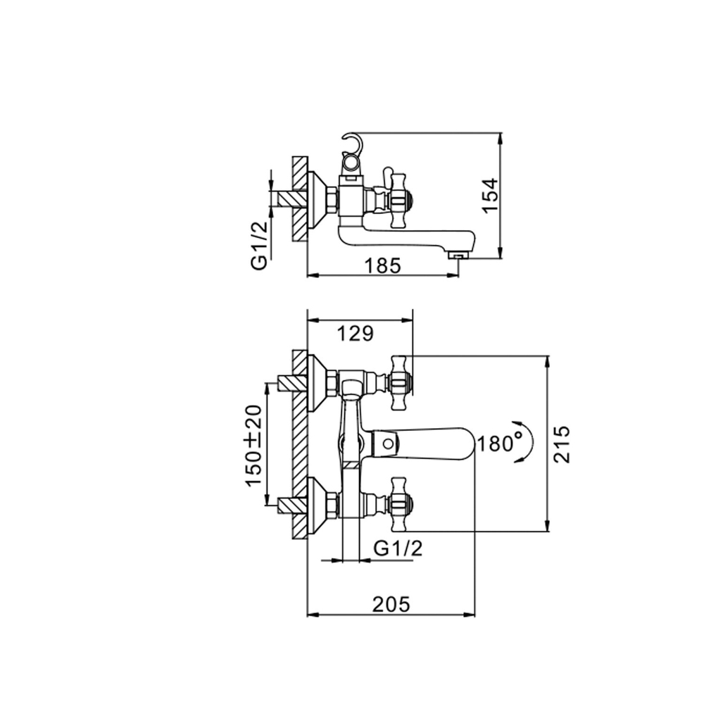 Смеситель для ванны 1/2 кер F3024 FRAP (кор.пов.излив, хром, латунь)