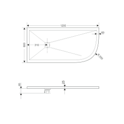 Душевой поддон асимметричный RGW ST/AL-G Графит (800x1200)