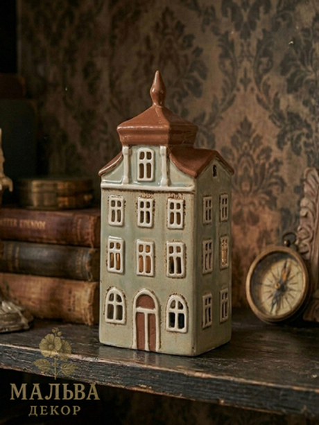 Подсвечник "Домик - Амстердам" зеленый 12x9x25 см Clayre & Eef