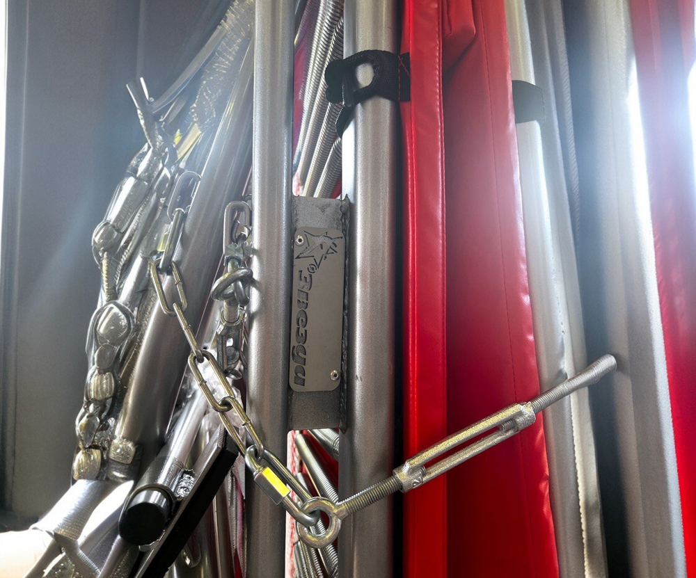 Двойной минитрамп складной - открытая рама (плоскоовальный профиль) - соревновательная прошитая сетка