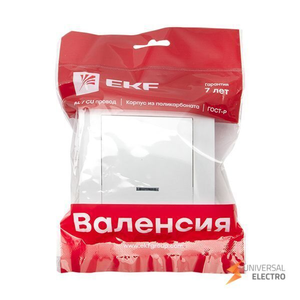 Валенсия выключатель 1-кл, 10А белый с индикатором EKF PROxima