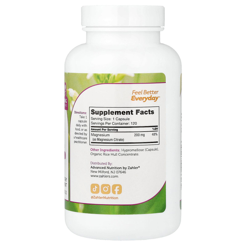Zahler, Магний, биоактивный цитрат магния, 200 мг, 120 капсул