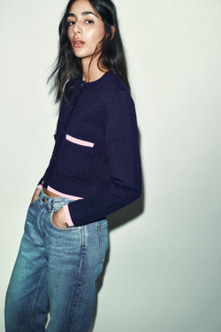 ZARА КОМБИНИРОВАННЫЙ КАРДИГАНЙ, МОРСКОЙ СИНИЙ