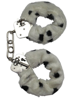 Металлические наручники с пятнистым мехом (Цвет: бело-черный)