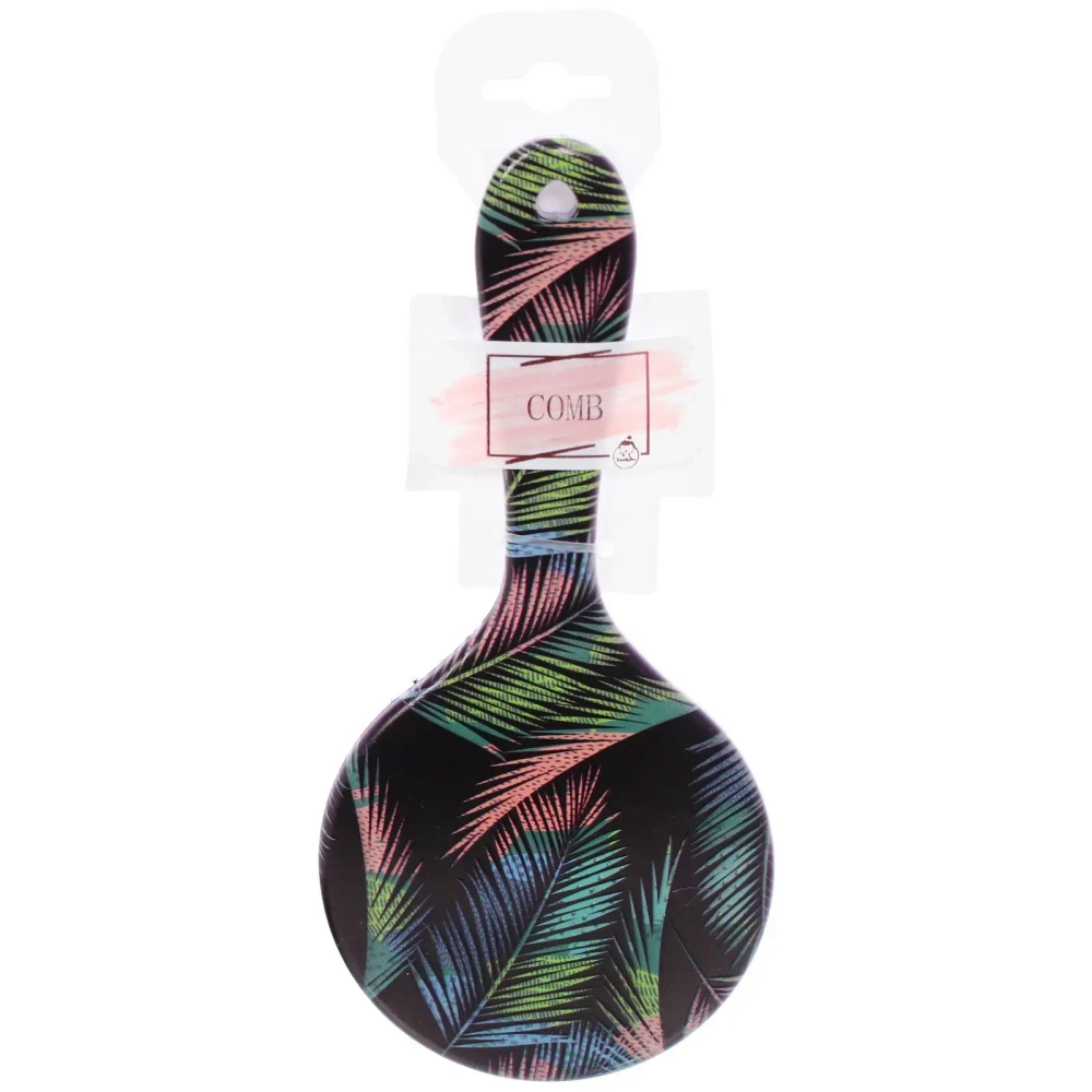 Расческа массажная круглая «ТРОПИКИ», микс 4 дизайна, 22*10см (PVC подвес)