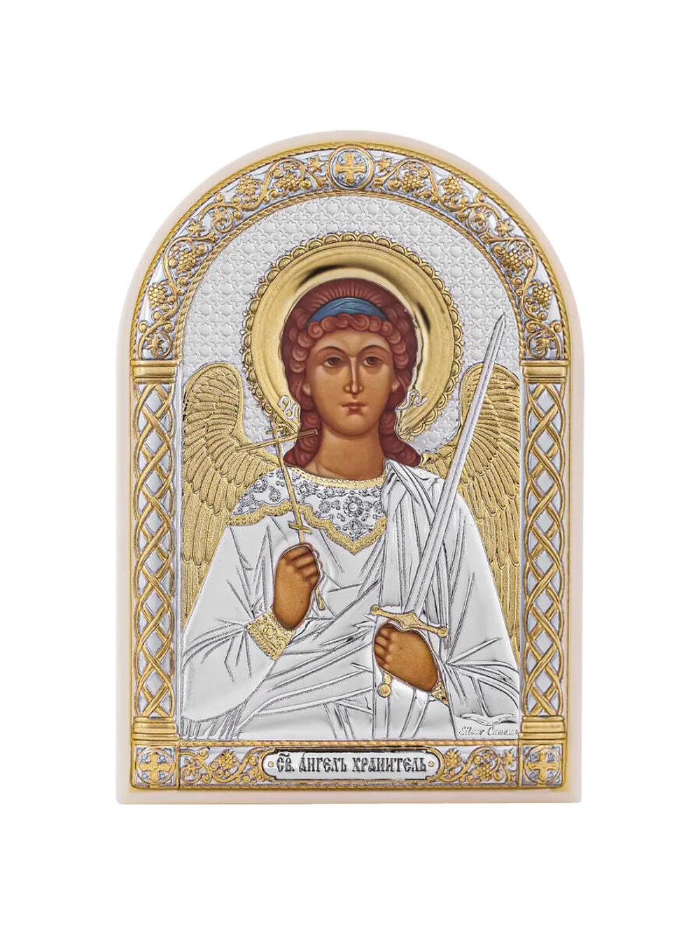 Ангел хранитель, икона арочная, пластик белый 80х115