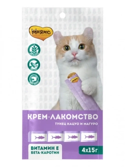 Крем-лакомство мнямс для кошек с тунцом кацуо и магуро - 60 г