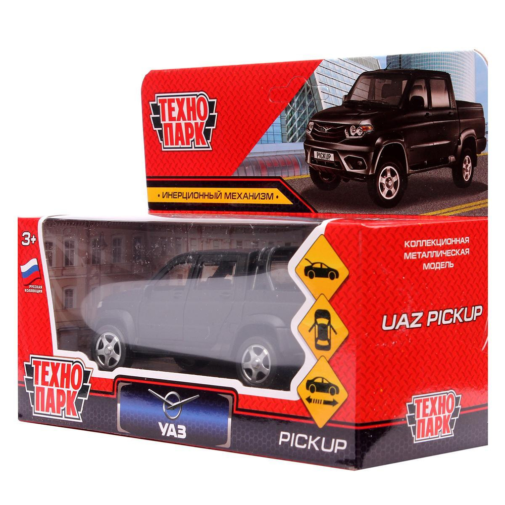 Модель ин. мет. "UAZ PICKUP" матовый черный 12см, открыв. двери, в коробка PICKUP-BE (Технопарк)