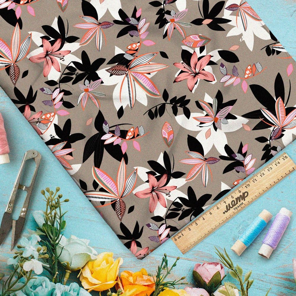 Ткань шелк Армани лилии с тенью