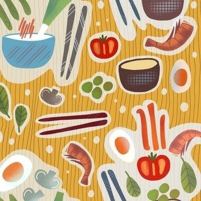 Лапш с креветками и овощами