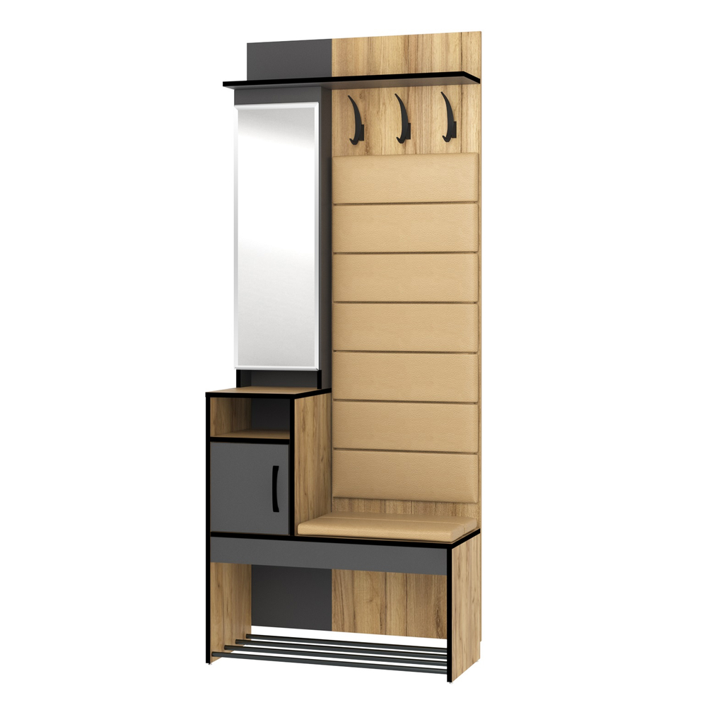 Прихожая Ивару с зеркалом Ольга Лофт 1, Дуб крафт золотой/Темно-серый