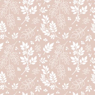 Белые силуэты - веточки, листья и ягоды на бежевом