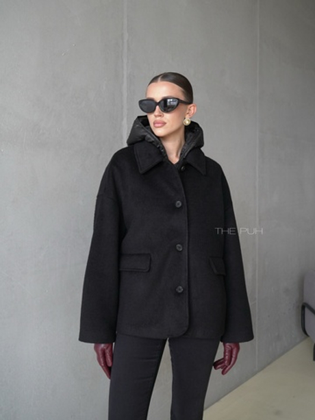 Черное пальто-пиджак с утепленным жилетом