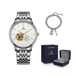 STARKING Automatic Mechanical Movement Stainless Steel Watchband Watch Unisex White Dial