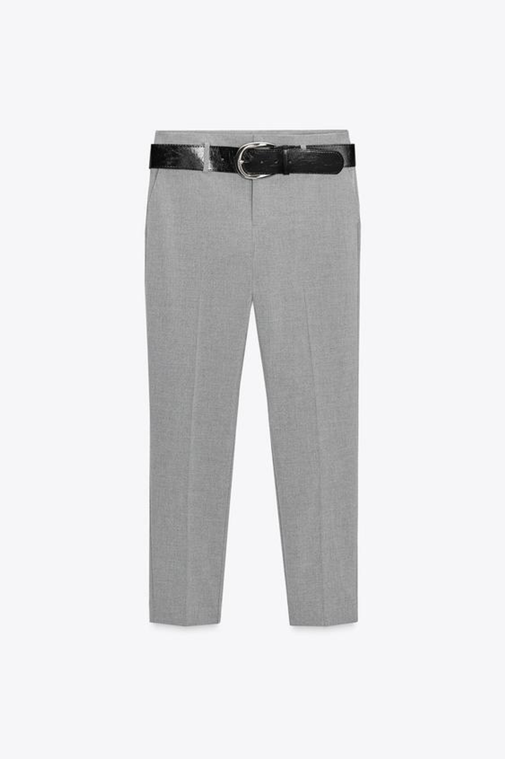 ZARA БРЮКИ СУЖЕННЫЕ С ПОЯСОМ, СЕРЫЙ