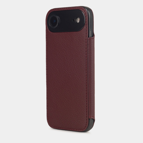 Чехол-книжка кожаная для iPhone 17 Air, теленок бордового цвета