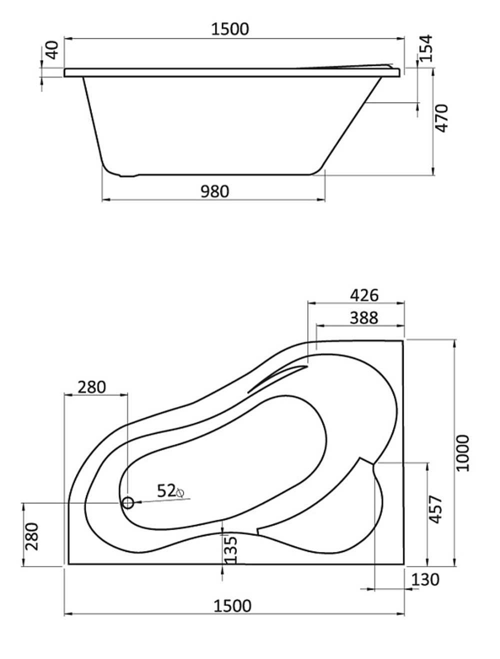 Ванна акриловая Santek Ибица 150х100 пристенная (1.WH11.2.034)