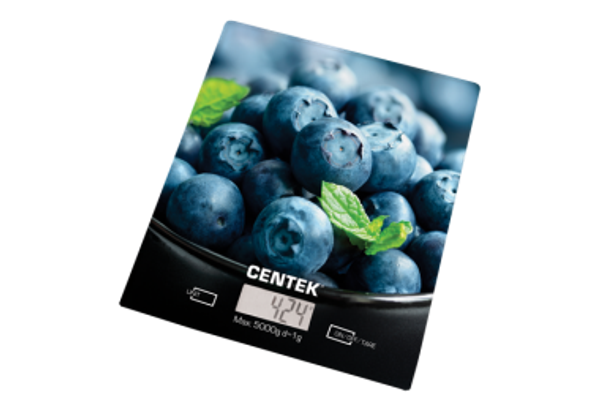 Весы CENTEK-2462 (кухонные-электронные),стекло (Голубика), max 5 кг, шаг 1г, LCD