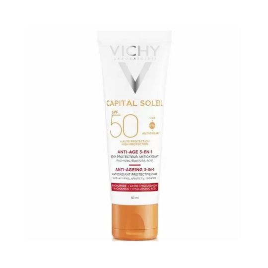 Vichy Capital Soleil Anti-Aging 3-in-1 Солнцезащитный антивозрастной крем с антиоксидантами SPF 50, 50 мл