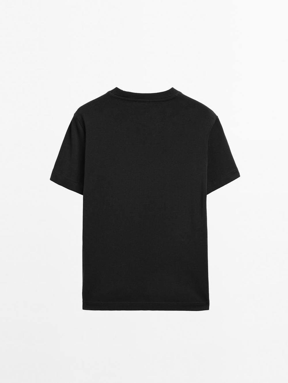 Massimo Dutti Футболка с коротким рукавом из 100% хлопка, черный