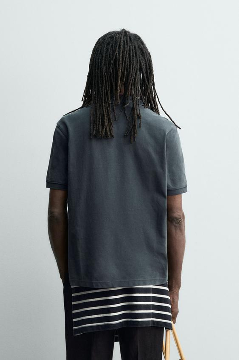 ZARA X AARON LEVINE ПОЛО ПИКЕ С ЭФФЕКТОМ ПОТЕРТОСТИ, МОРСКОЙ СИНИЙ