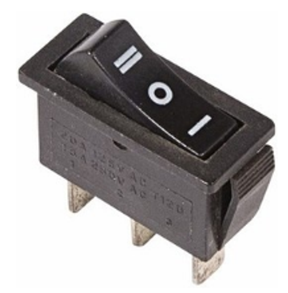 Клавиша-тумблер одинарная узкая средняя 2полож 3конт Черная REXANT 362220