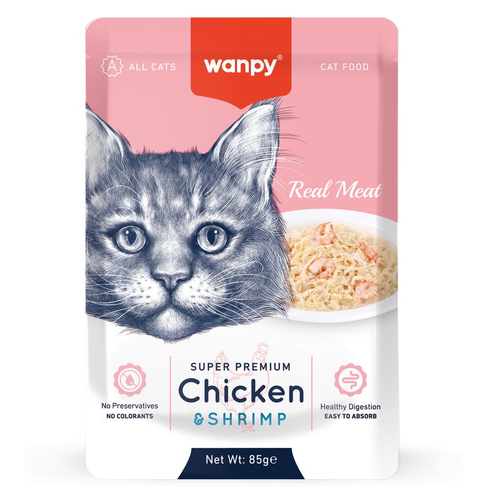 Wanpy Cat Пауч для кошек из курицы и креветок 12х85г