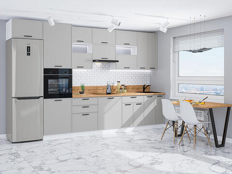 Прямая модульная кухня Фрейм-04 Grey Silk - Белый 2340*3600*600