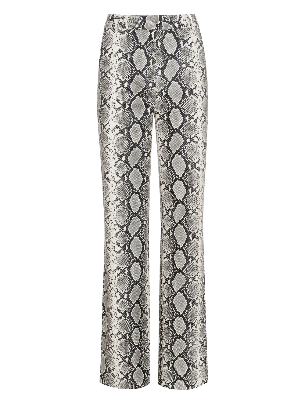 Брюки из экокожи в змеином принте черно-белые