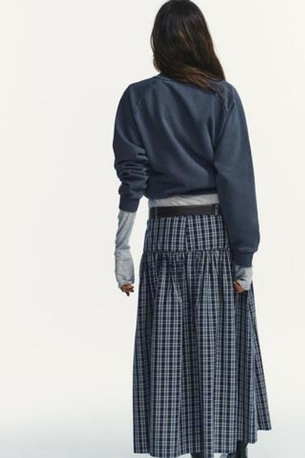 ZARA ЮБКА МИДИ В КЛЕТКУ С РЕМНЕМ, МОРСКОЙ ЯРКО-СИНИЙ