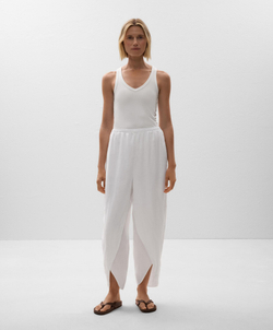 OYSHO Брюки-бочонки из 100% льна с закругленными разрезами, белый