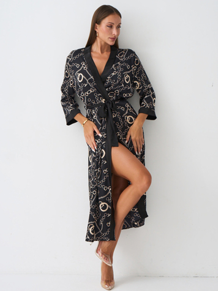 Халат шёлковый длинный принт цепи