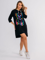 Туника коричневая с капюшоном и принтом женская с длинным рукавом большие размеры для пляжа хлопковая спортивная удлиненная нарядная летняя домашняя