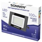 Прожектор светодиодный 100 Вт, 6500 К, 8000 Лм, 100 м2, IP65, 250x178x27 мм, черный, SONNEN, 238415