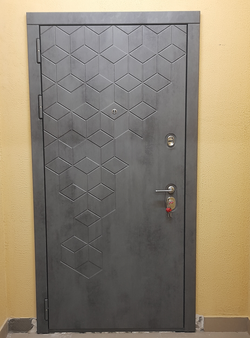 Входная металлическая дверь  с зеркалом RеX (РЕКС) 23 Пчела Бетон темный / СБ-16 Бетон темный
