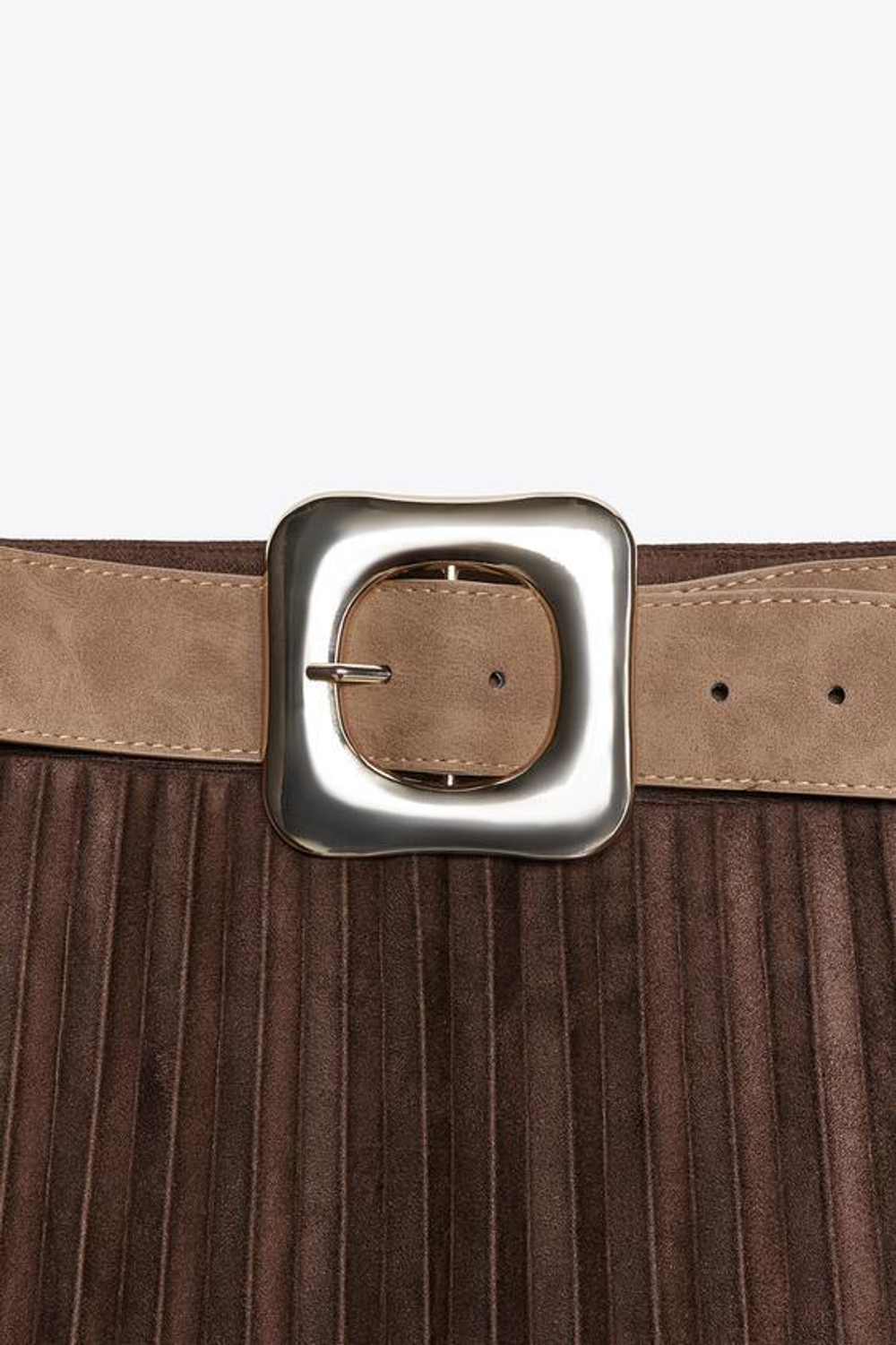 ZARA ПЛИССИРОВАННАЯ ЮБКА-МИДИ ПОД ЗАМШУ С ПОЯСОМ, КОРИЧНЕВЫЙ