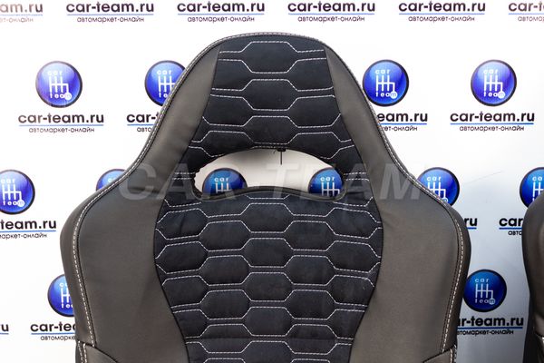 Сиденья "Recaro" (Рекаро) в сборе на ВАЗ 2108, 2109, 21099, 2113, 2114, 2115 из экокожи+алькантара с узором "Крупные соты"