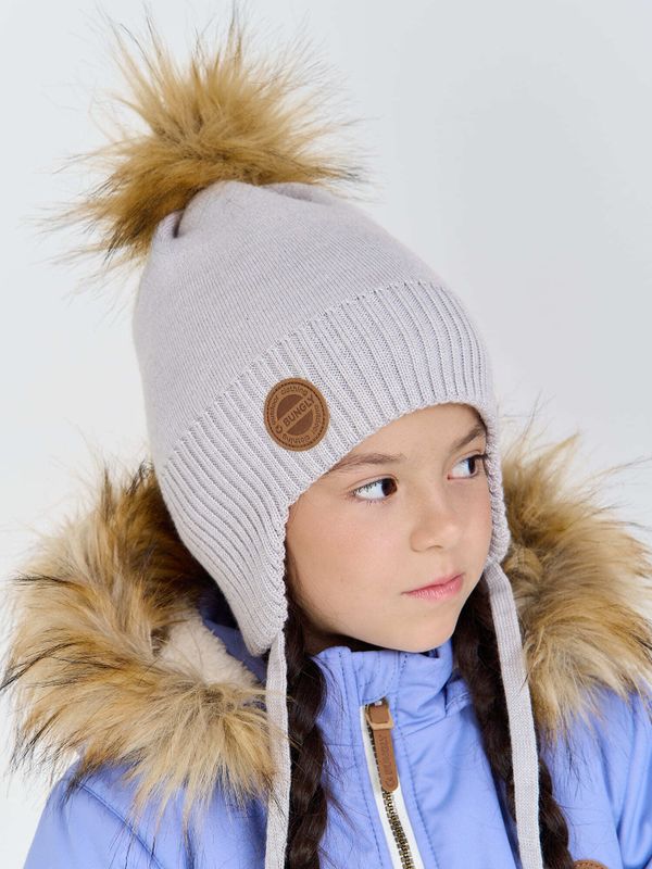 Шапка зимняя из смесовой шерсти с меховым помпоном 