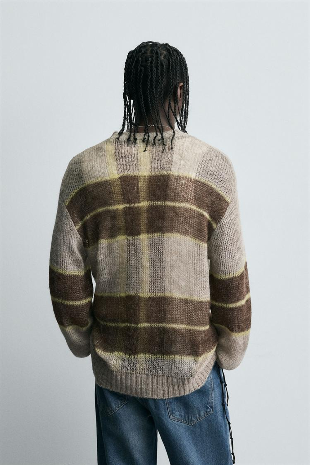 ZARA ТРИКОТАЖНЫЙ ДЖЕМПЕР В ПОЛОСКУ, СЕРОВАТО-КОРИЧНЕВЫЙ