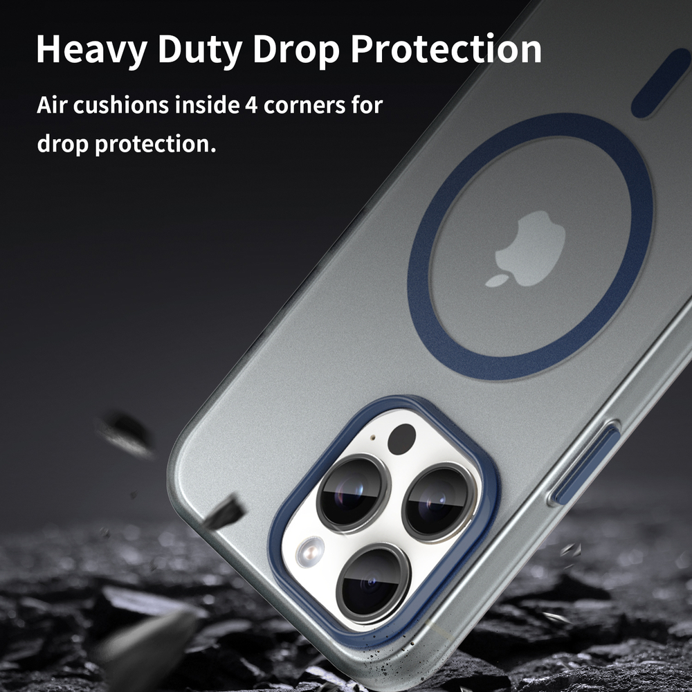 Мягкий защитный чехол темно-синего цвета с поддержкой MagSafe для iPhone 15 Pro, серия Frosted Magnetic