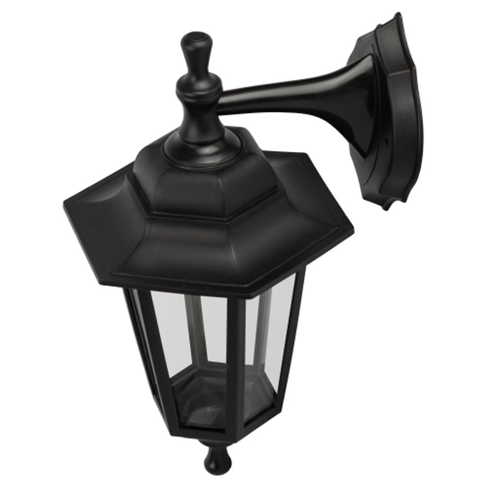 Садово-парковый светильник ЭРА НБУ 06-60-001 черный 6 гранный настенный IP44 Е27 max60Вт | Садово-парковые светильники