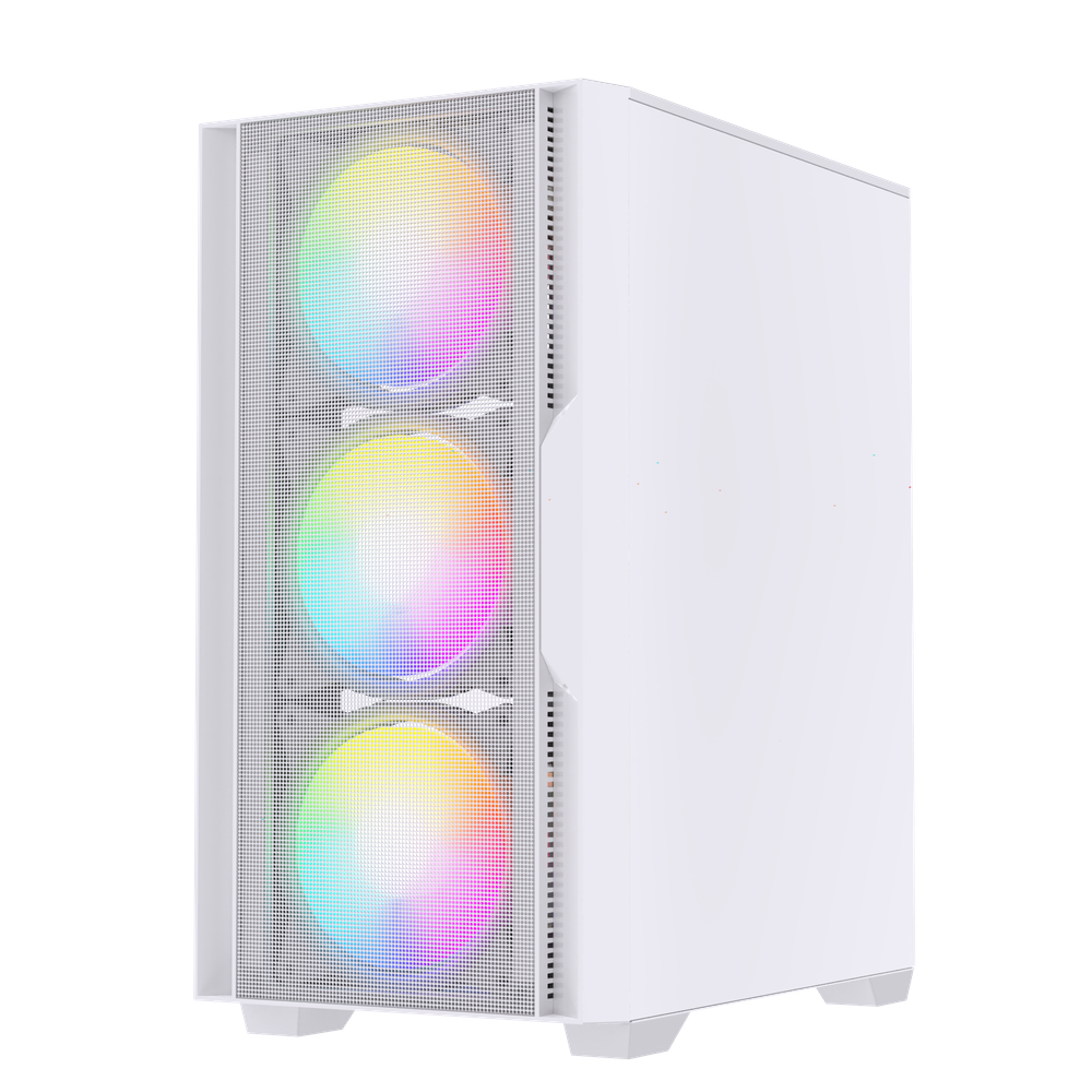 Корпус BaseTech eXtreme GFX-06, Без БП, mATX, белый, 4xFRGB FAN, 2xUSB2, 1xUSB3, бок: закалённое стекло (BT-GFX-06W-MESH-4F-RGB)