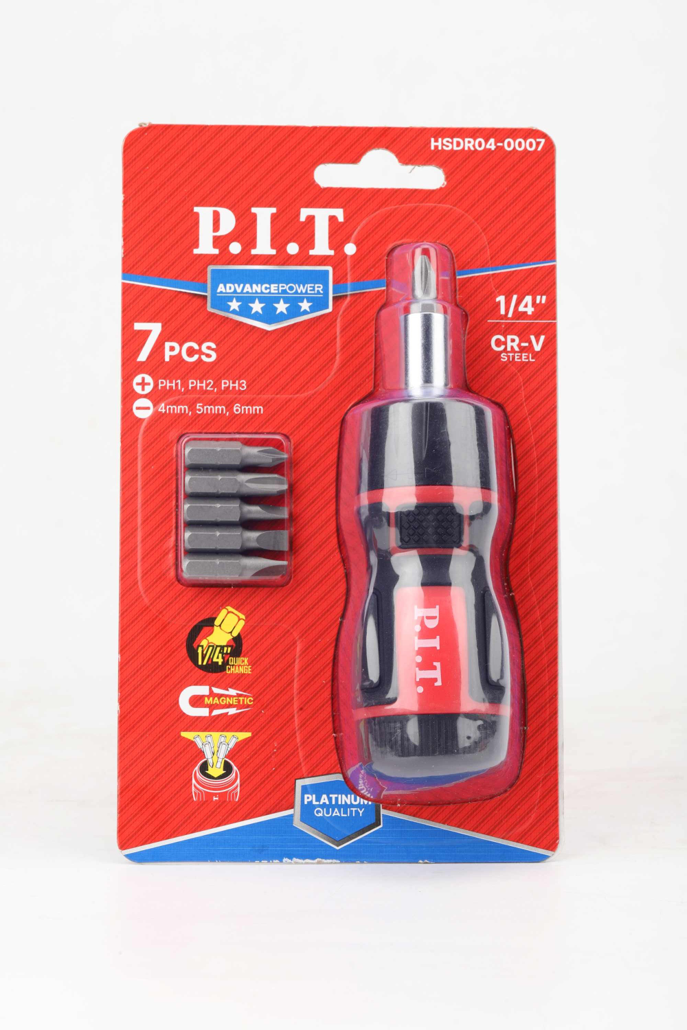 Набор бит с рукояткой P.I.T. ADVANCE HSDR04-0007 (7шт, рукоятка с трещоткой, биты 6 шт., блистер)
