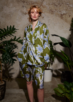 Рубашка на завязках из вискозы цветы зеленый