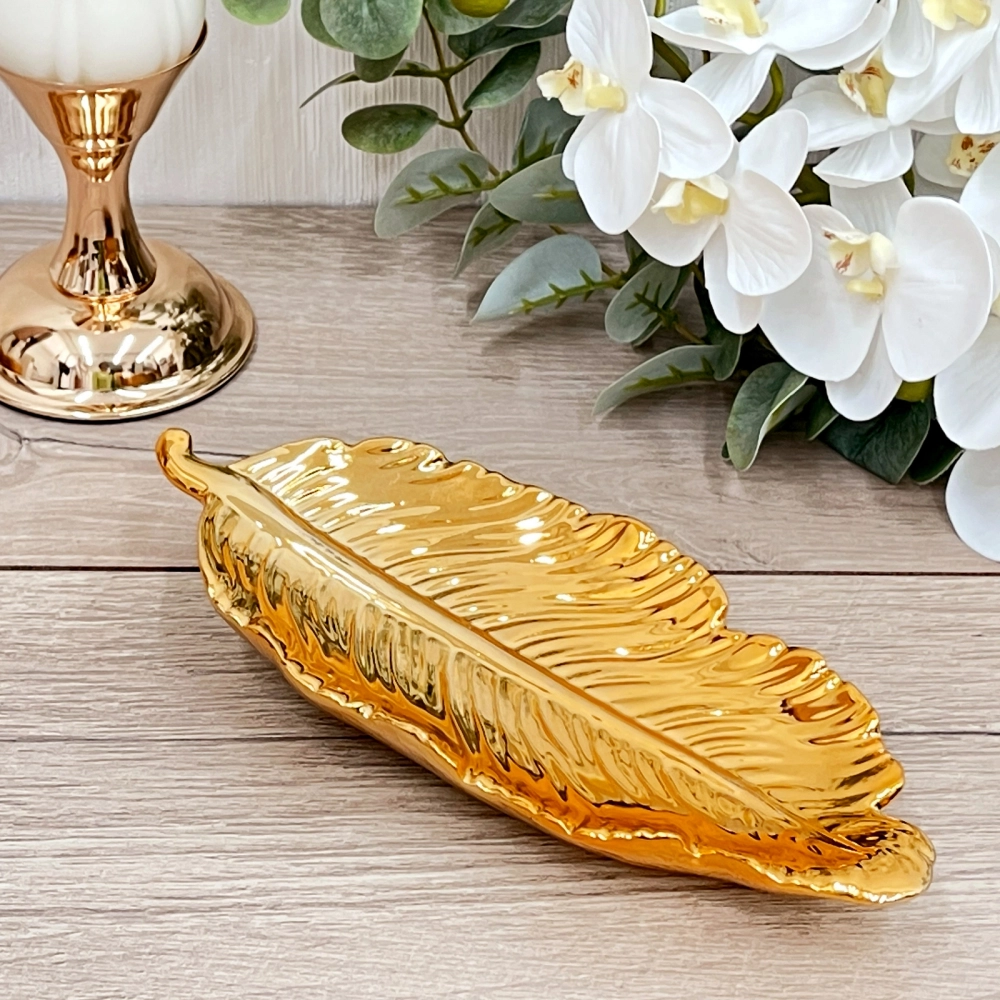 Подставка керамическая «GOLD Podarok», пёрышко, цвет золото, 23,5*9,5см (упаковка индив. пленка)