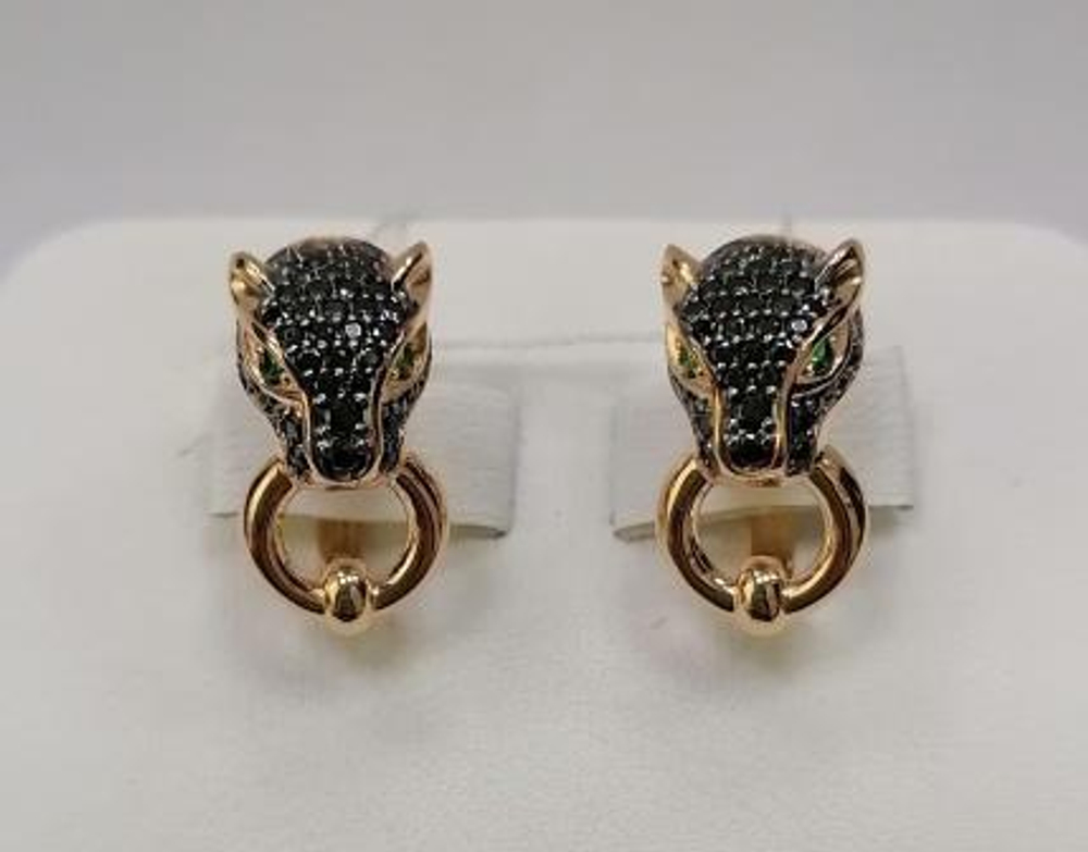 Серьги Кошки из золота с фианитами