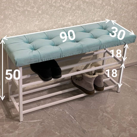 Обувница с сиденьем 90 см голубая на белом каркасе